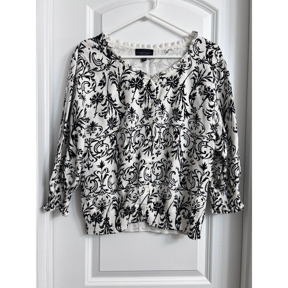 Investments Petites‎ Sweater Blouse  3\4 Sleeve Black White Size PXL